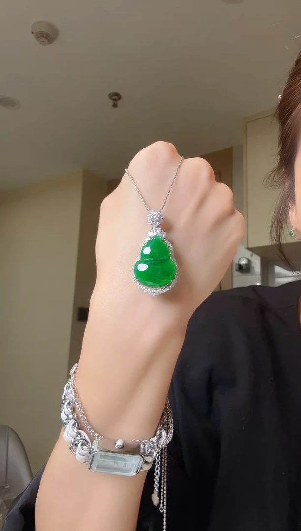 翡翠银S925镶嵌吊坠(不含链)天然翡翠吊坠