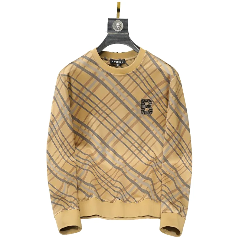 欧洲站高档字母刺绣格子潮牌套头卫衣男秋冬季新款休闲打底衫