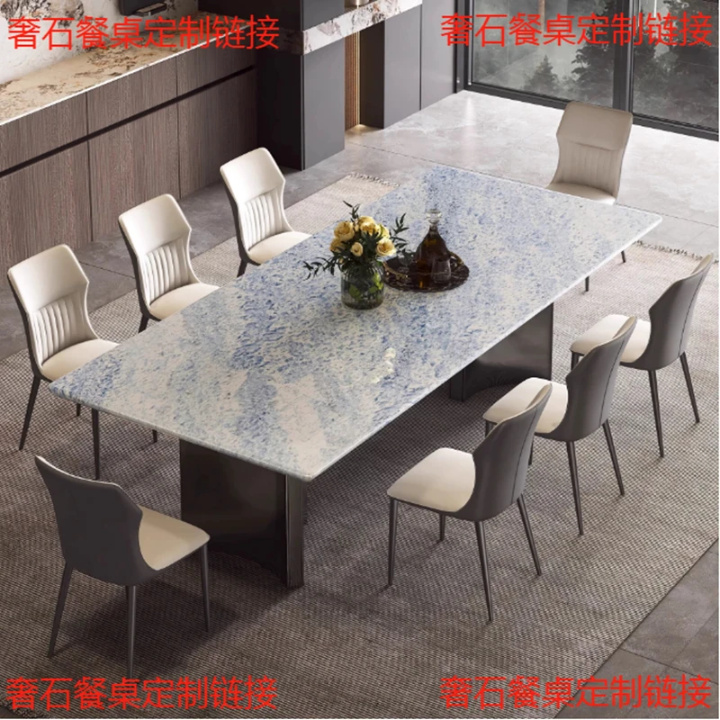 定制意式轻奢天然奢石餐桌高端别墅家用吃饭桌奢石长方形圆形餐桌