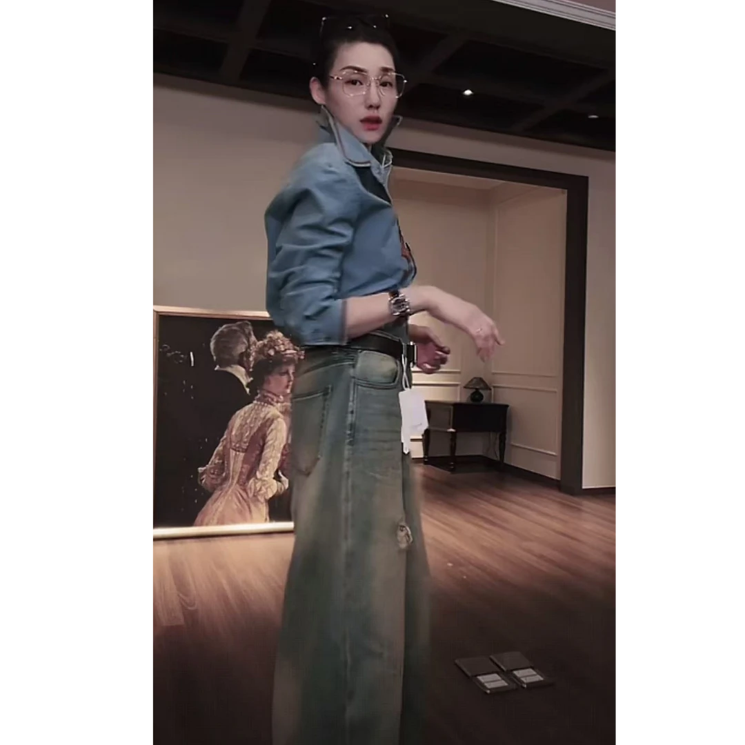 出口法国脏脏裤 水洗做旧 进口面料  蓝色牛仔裤    K0776