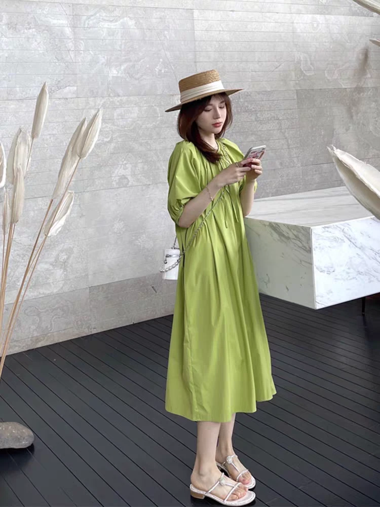 【艾丽莎定制】 法式慵懒宽松泡泡袖连衣裙显瘦显白连衣裙女yb-3365