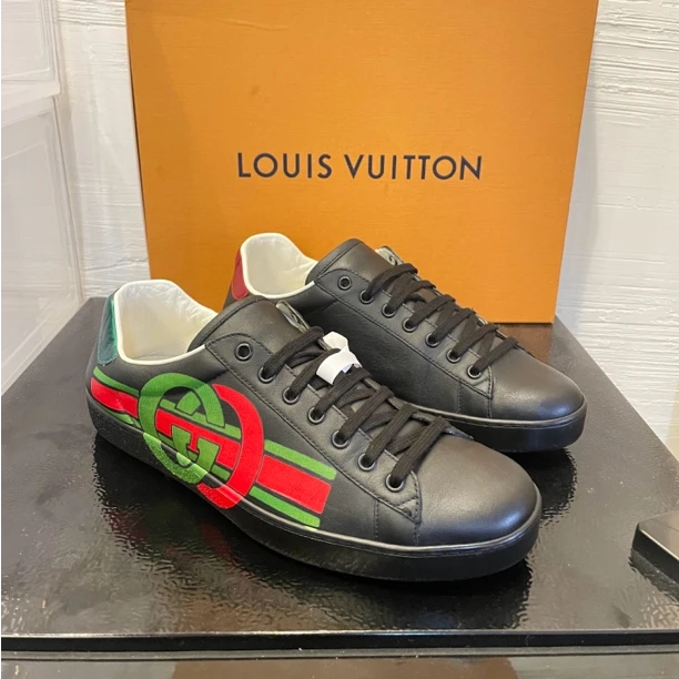 99新 GUCCI/古驰 双G腰带黑色板鞋 42.5码