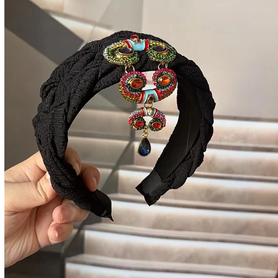 JINLING原创【女神范儿】简约前额吊坠发箍时尚黑色简单发卡发饰