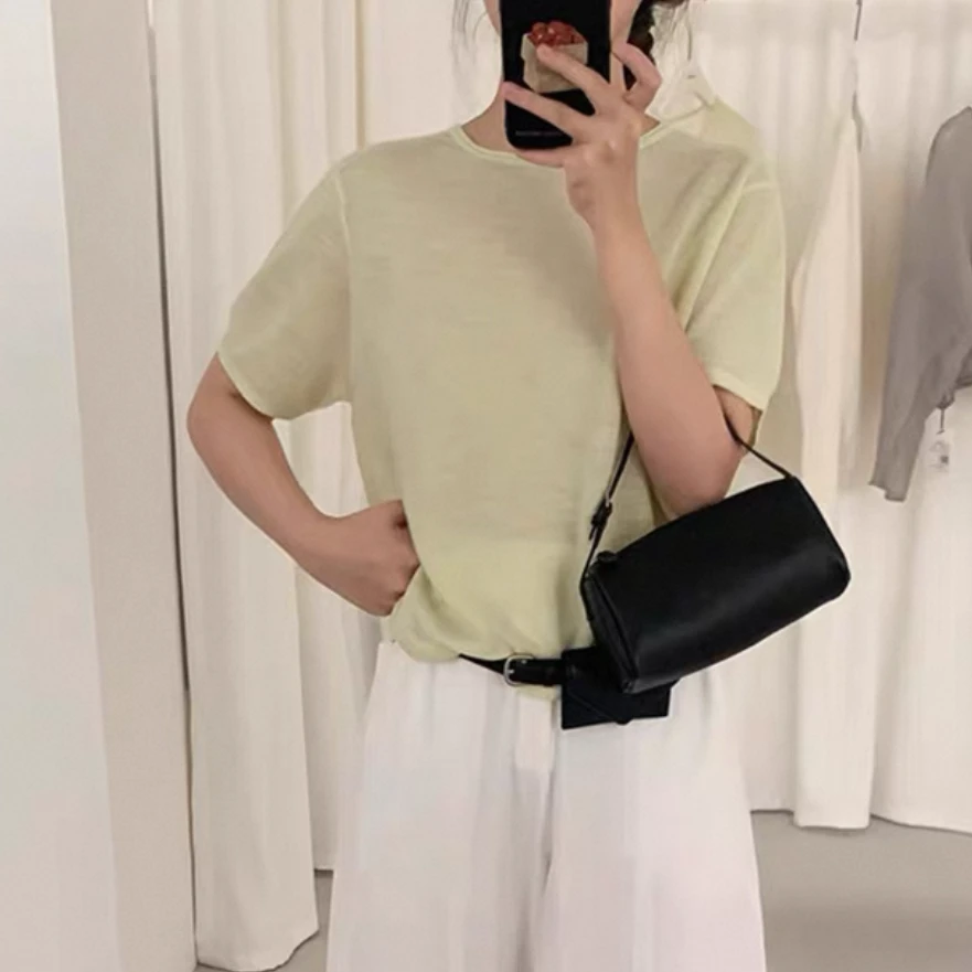 《琪琪家》春夏季新款圆领舒适亲肤气质显瘦减龄针织短袖2121-2-C