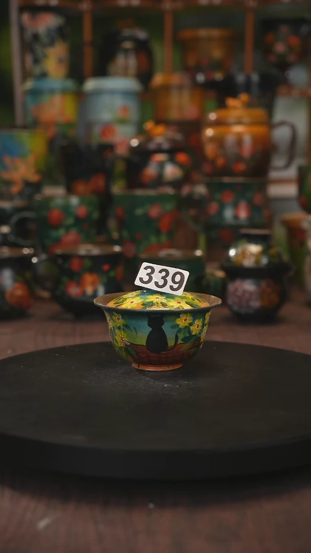 油画手绘釉下彩 盖碗339