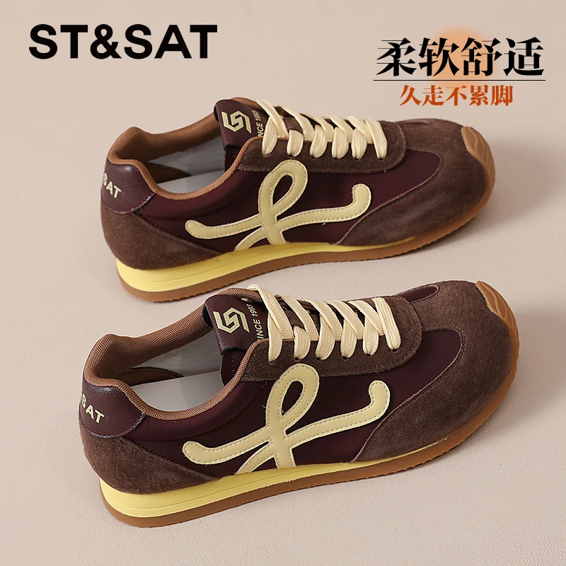 星期六真皮拼色德训鞋女2025新款秋季单鞋复古阿甘鞋子休闲运动鞋