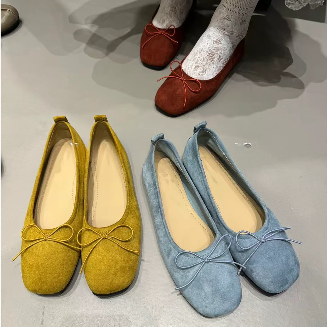 春日多巴胺~韩女氛围感蝴蝶结绒料单鞋女春季平底鞋子1975/A12