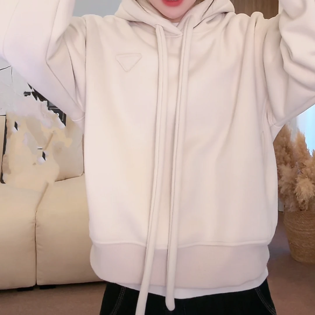 设计感倒三角加绒加厚连帽套头卫衣女秋冬2024年新款休闲宽松上衣