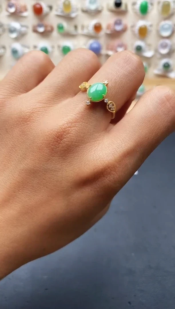 银S925镶嵌戒指翡翠缅甸天然A货翡翠1 3-9