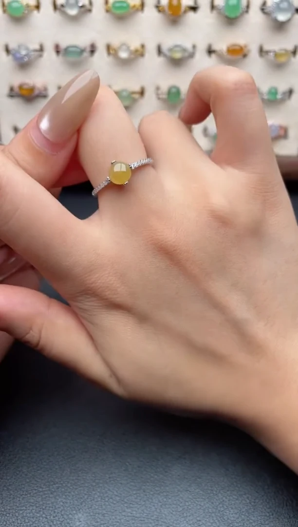 银S925镶嵌戒指翡翠一物一证一礼盒