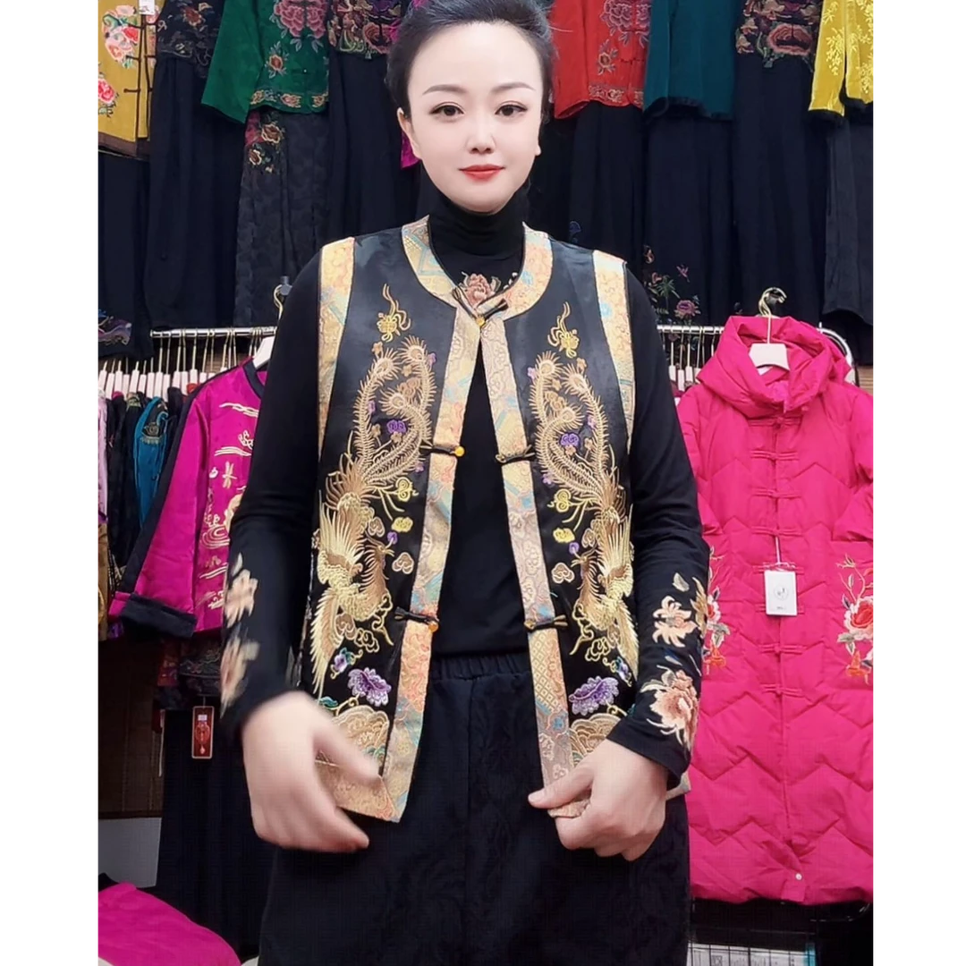 9781新中式长袖刺绣短马甲民族风