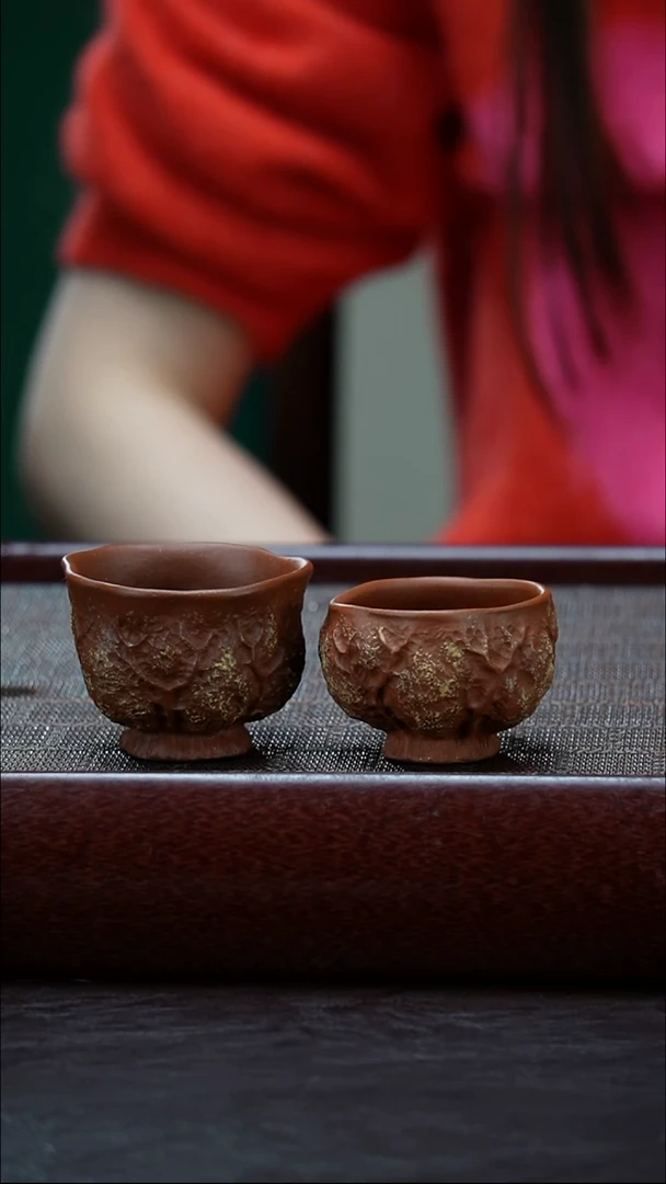 【闪购商品】紫砂茶杯张月 《朱泥杯（大小2只）