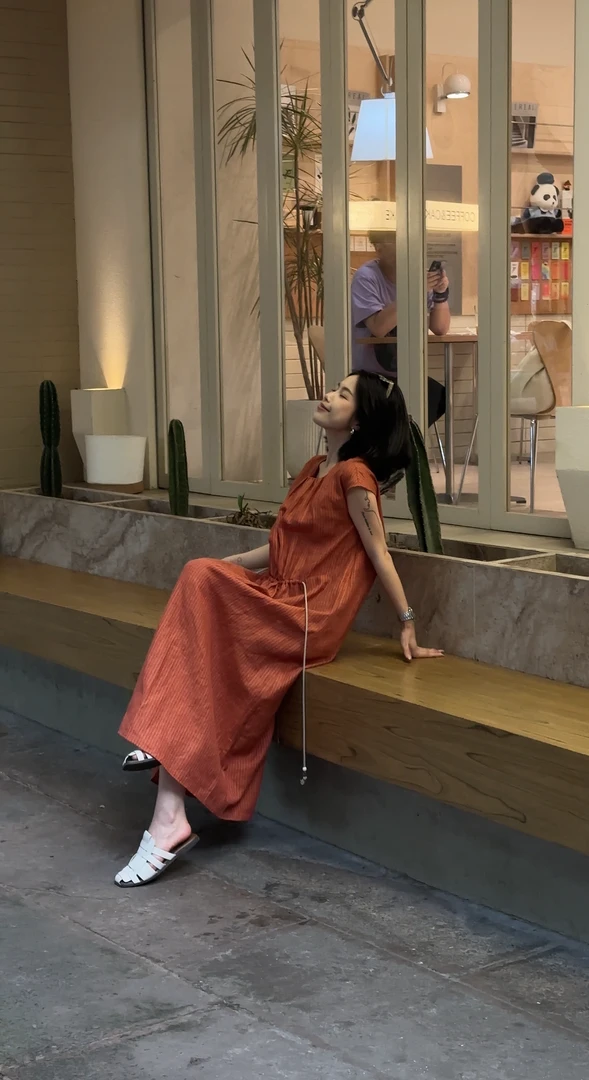 一濛【H橙】亚麻连衣裙 老钱风 简约时尚FZ255G046