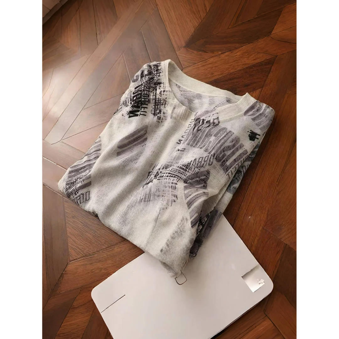 气质好的想转圈圈！欧货针织衫女独特别特印花上衣好看时尚打底衫