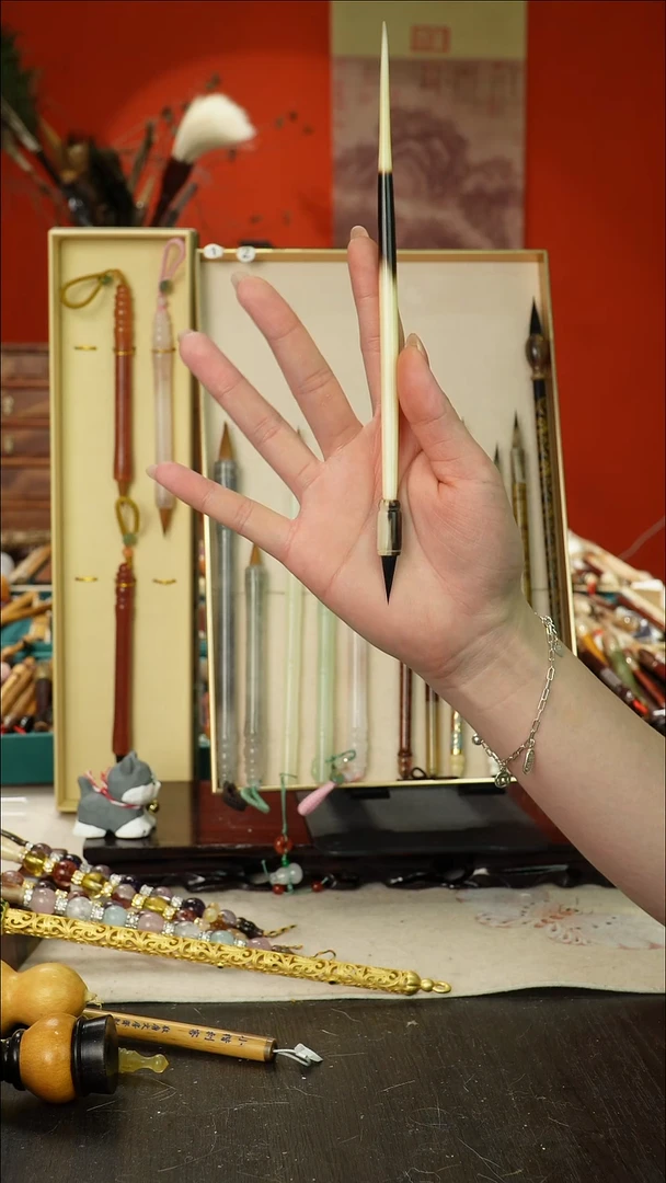 闪39孤品高货毛笔链接 清水试笔 蘸墨不退