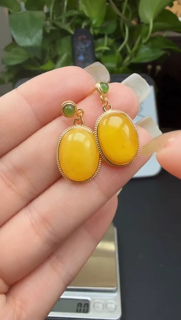 蜜蜡银S925镶嵌耳饰耳饰多样性发其一TA01