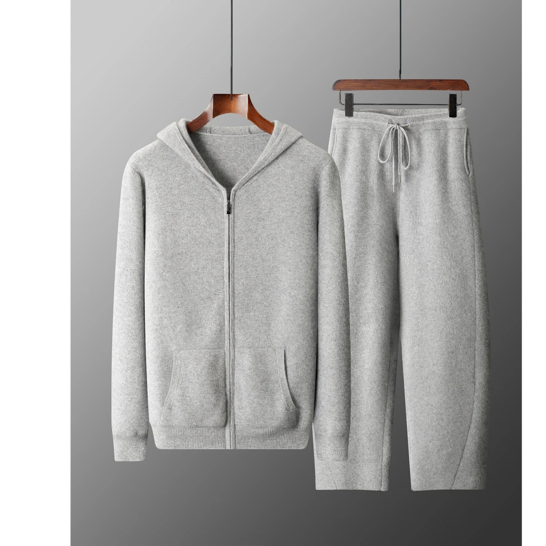 卓伊纳比秋冬纯羊毛衫男连帽外套宽松休闲香蕉裤商务针织套装