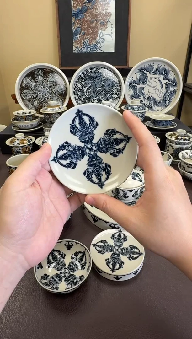 二号釉金刚杵纹杯垫