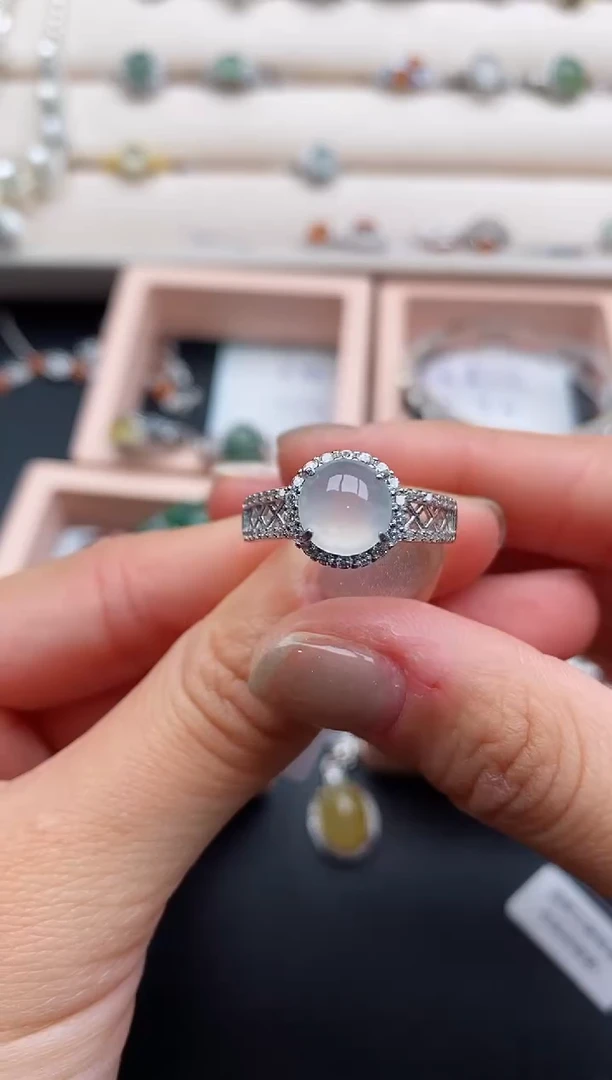 银S925镶嵌戒指翡翠缅甸天然A货翡翠33   8-3