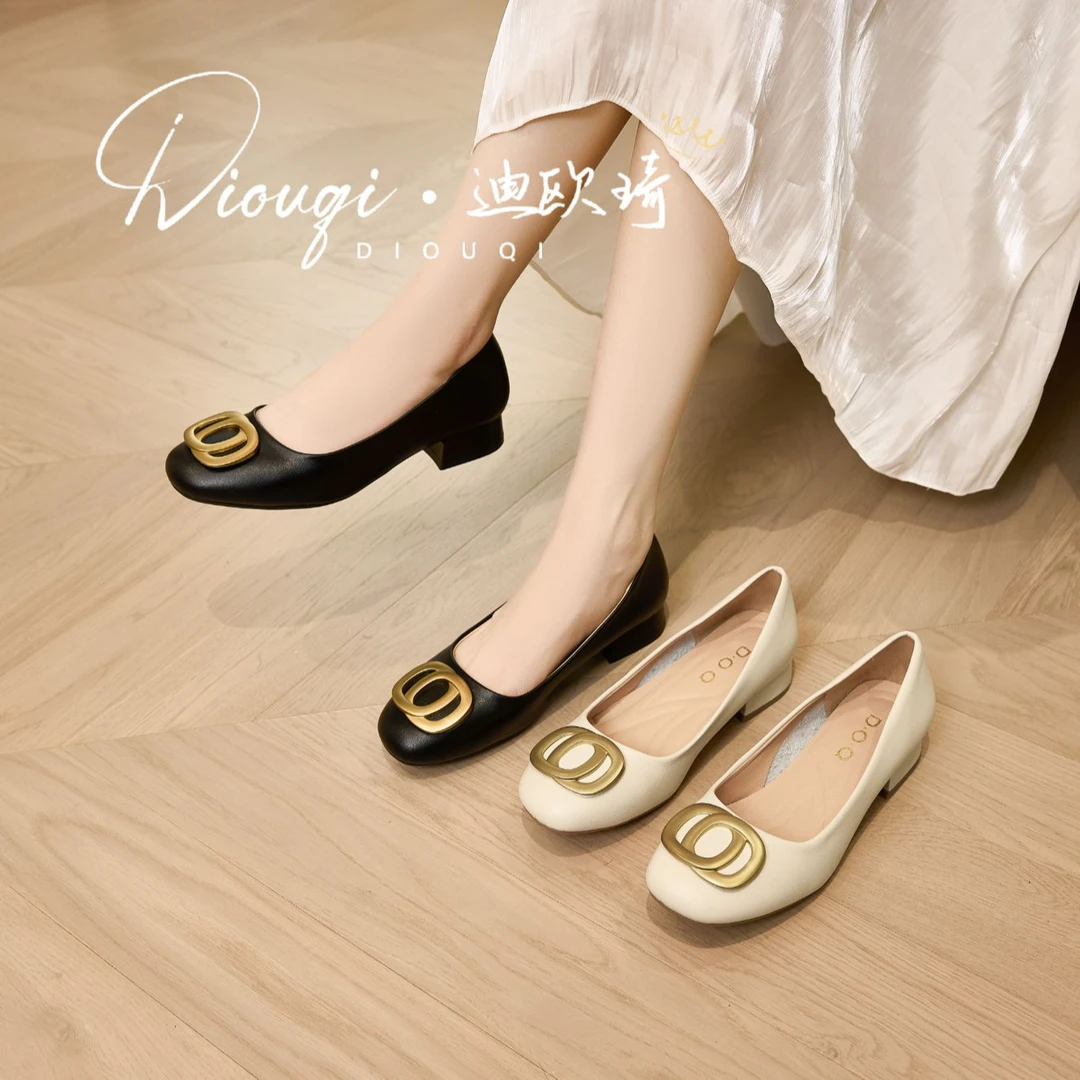 【小潘严选】2025春季新款粗跟软底单鞋女浅口夏季方头百搭女鞋316