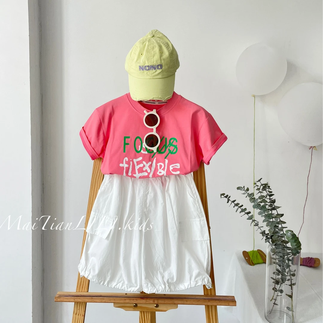 2025夏季新款童装儿童韩版多巴胺字母短袖男女童亮色短袖薄