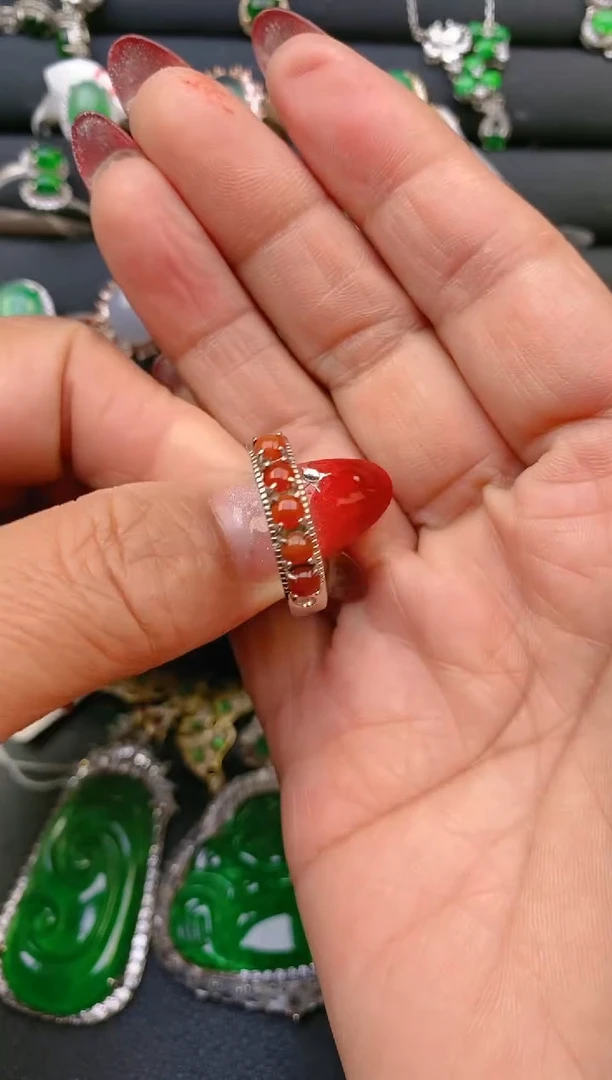 【闪购商品】翡翠戒指银S925镶嵌天然A货翡翠1