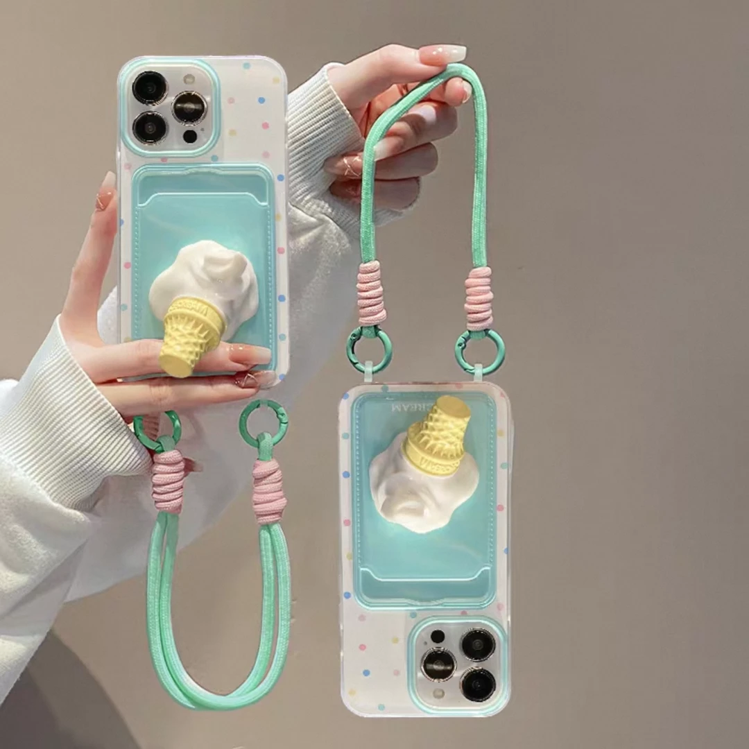 冰淇淋公仔挂绳适用苹果16可爱手机壳华为荣耀oppo小米vivo卡包15