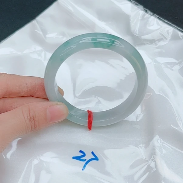 【圈口52~54】缅甸A货翡翠手镯天然玉镯女款晴蓝底飘花手镯3980-27