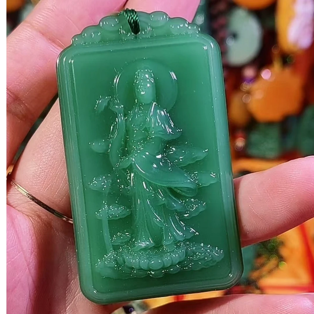 时尚饰品深绿色锦鲤观音