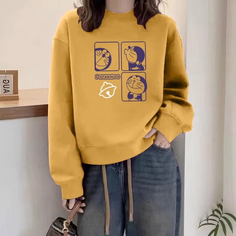 圆领套头打底衫加绒加厚卫衣女2025春秋季新款宽松韩版潮情侣外套