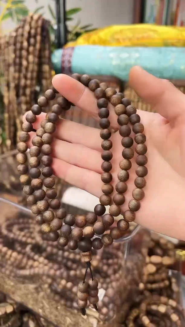 沉香手串棋楠透顶绿圆珠多圈