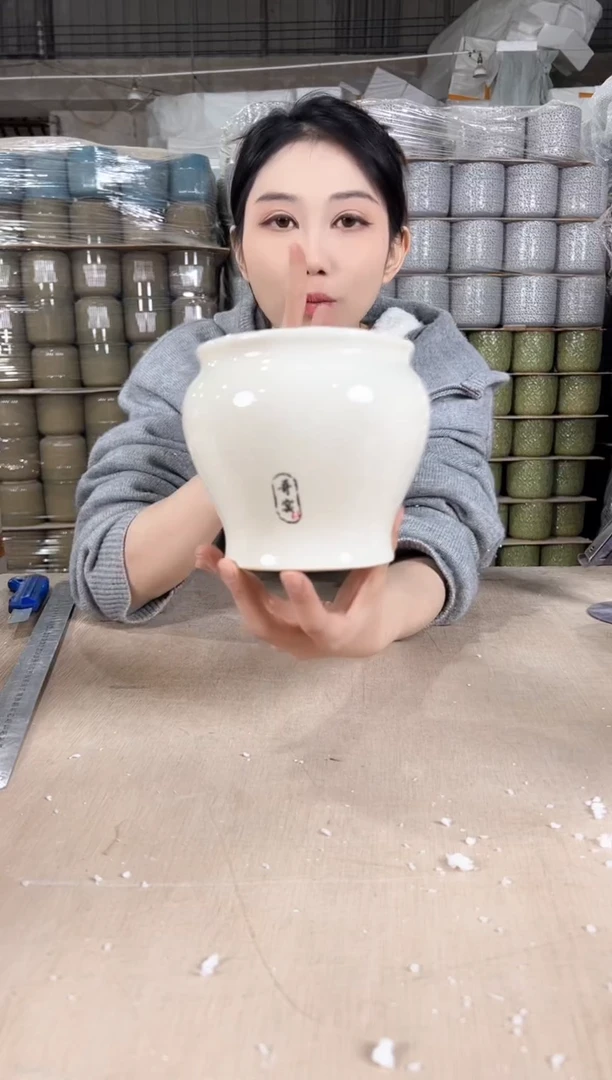 【闪购商品】陶瓷缸形裂纹白色13x13