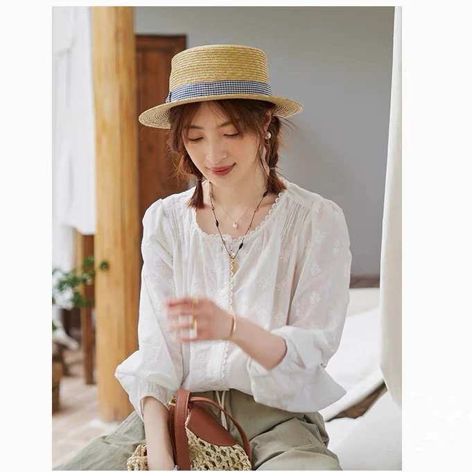 【王雪糕专属】「白描」"马维卡什湖"100精梳棉法式复古蕾丝绣花衬衫