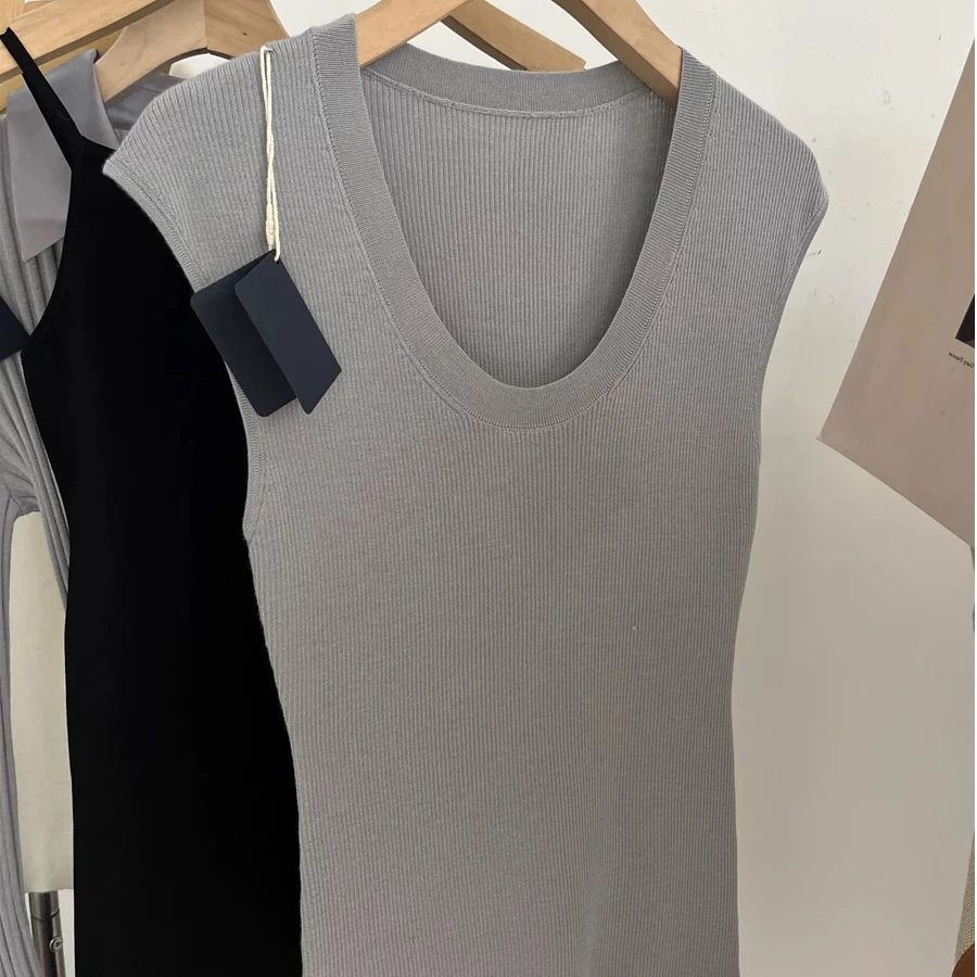 【喊到拍】u领正肩针织无袖T恤女夏季内搭打底气质修身显瘦上衣