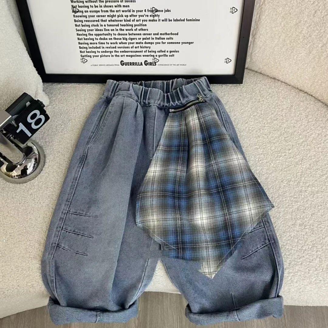 2025新款浅色牛仔裤男童女童时尚百搭春秋款韩版儿童直筒牛仔裤潮