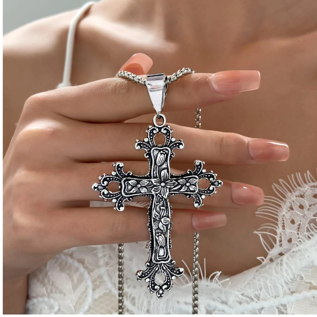 钛钢项链 钛钢十字架不规则边情侣时尚60cm锁骨链坠链素款饰品