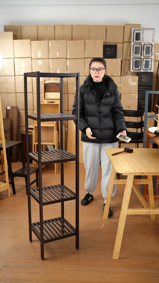 竹四方黑色置物架