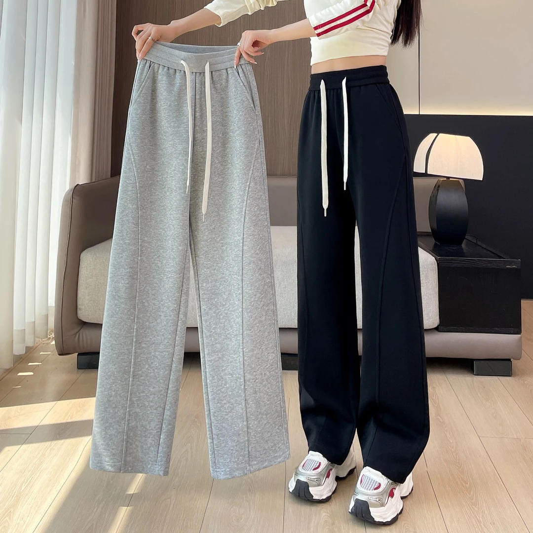 2025新款窄版阔腿裤女春秋冬季直筒卫裤加绒加厚休闲运动香蕉裤子