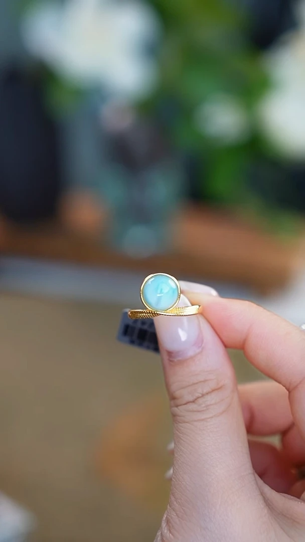 银S925镶嵌针钠钙石（海纹石）戒指，戒指