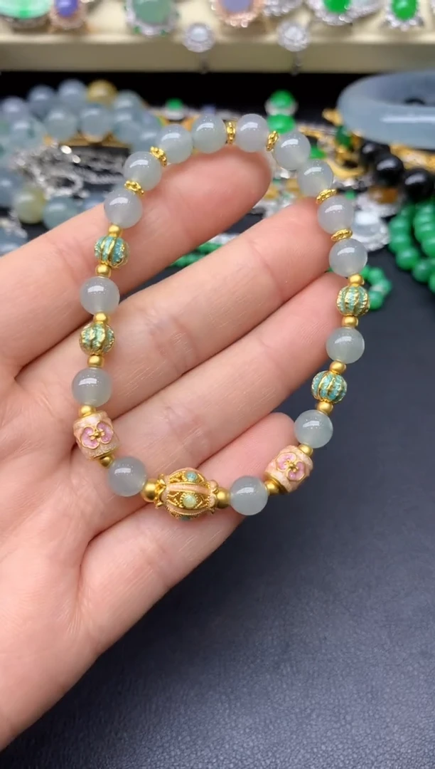 足金镶嵌手链翡翠214-雪姐翡翠天天见