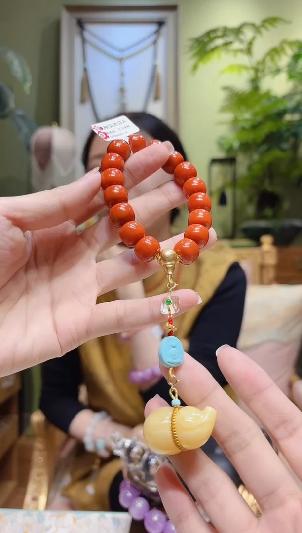【闪购商品】南红玛瑙手串18K金镶嵌蜜蜡葫芦提溜金三通南红手串