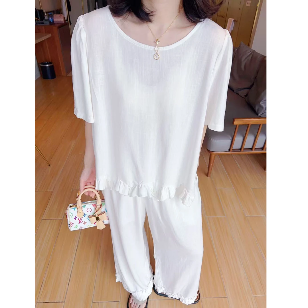 极简风百搭休闲套装女夏季新品垂感宽松显瘦短袖上衣阔腿裤两件套