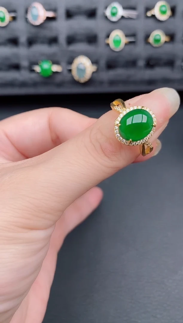 银S925镶嵌戒指翡翠天然a货翡翠412
