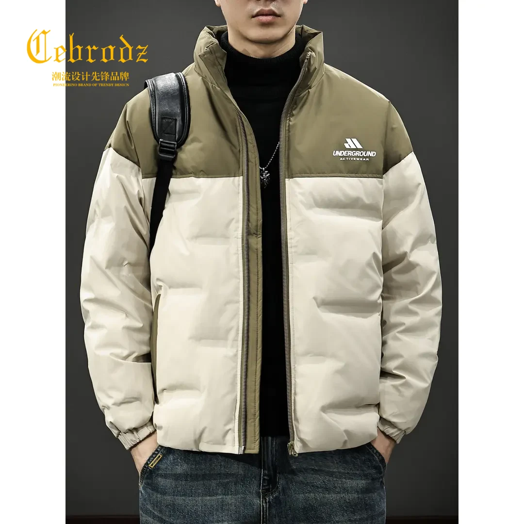 法国Cebrodz冬季羽绒服男立领宽松拼色保暖外套新款加厚面包服