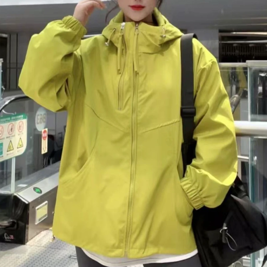 5535-C-韩版设计感双拉链大码连帽冲锋衣卫衣外套