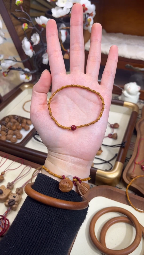 手串桃核【桃缘序】竹节「红色莎莎」桃木桃核辟、挡、驱、护 备注手围