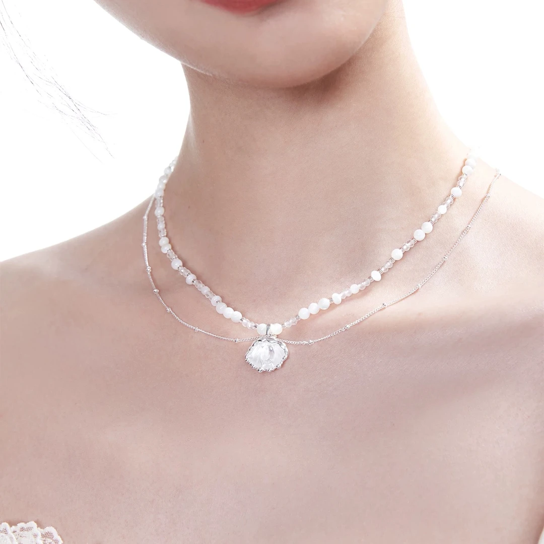 铜合金仿水晶项链 浮U生物 海神之泪白蝶贝项链