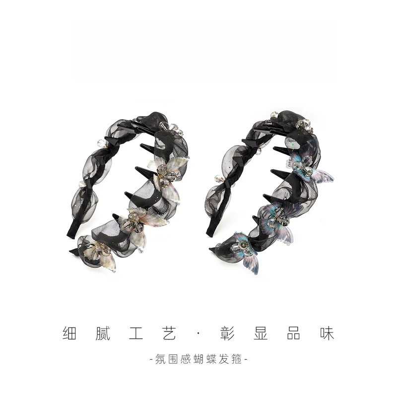 蝴蝶超仙精致感发箍带齿高颅顶手工发饰日常百搭高级感气质发卡