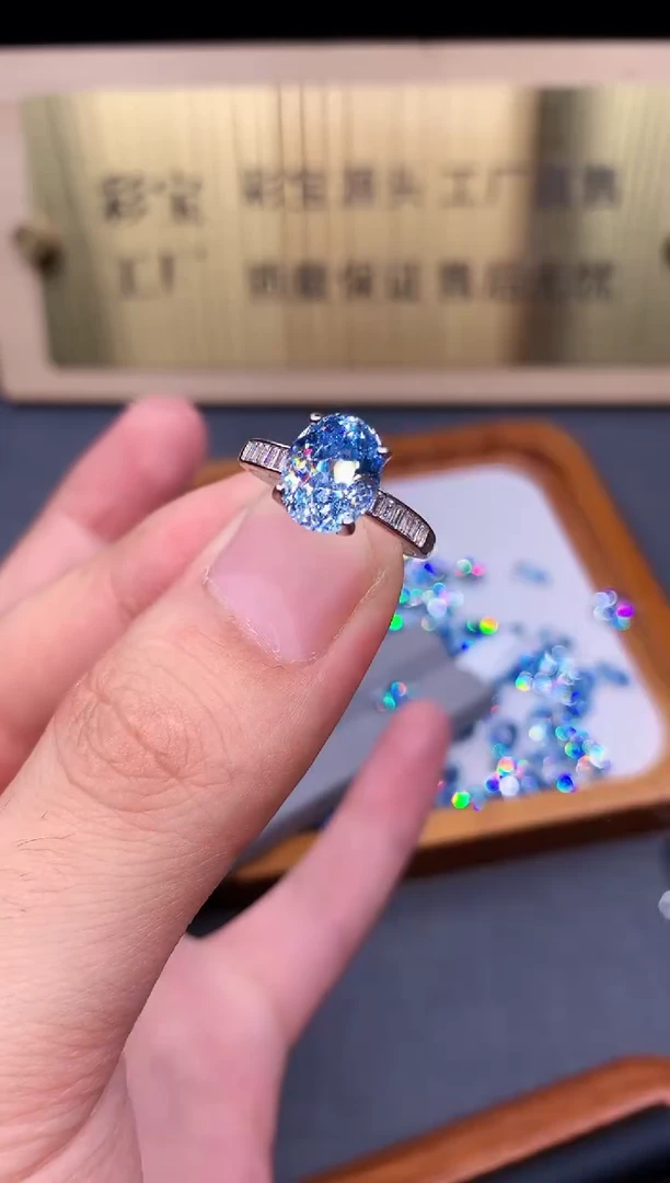 海蓝宝石戒指银S925镶嵌4520