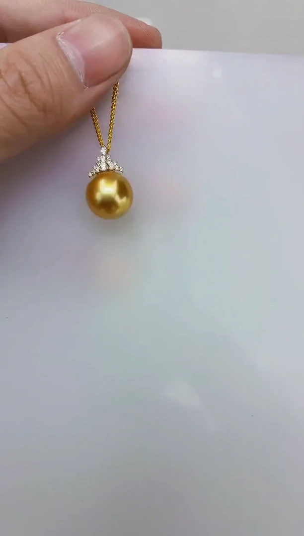 18K金镶嵌DA海水珍珠金珠吊坠12-13 x011